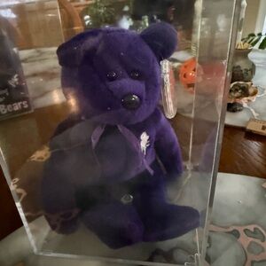 Ty Deep Purple Bear Plush with Ribbon